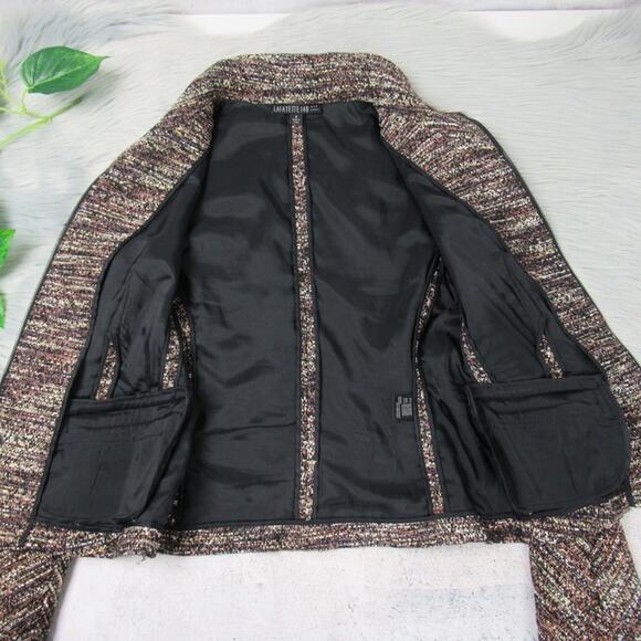 LAFAYETTE 148 NY Brown Tweed Zip Front Evening Jacket Faux Leather Trim Size 4 - Picture 10 of 12